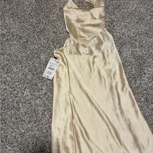 Zara Satin Halter Slip Dress in Champagne Gold